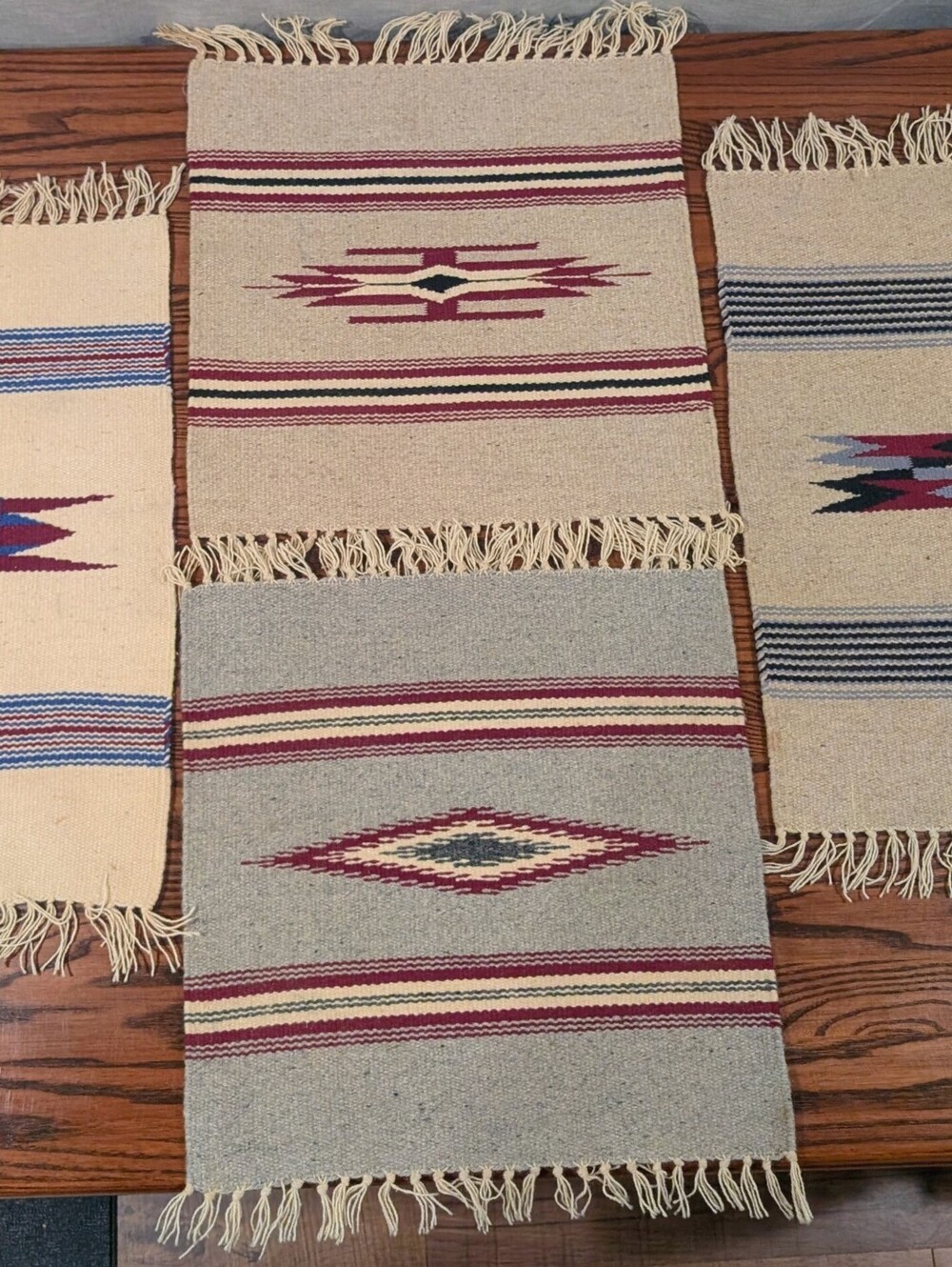 Set of 4 Chimayo Trading Post Weavers 100% Wool Wall Hangings Rugs Mats NM